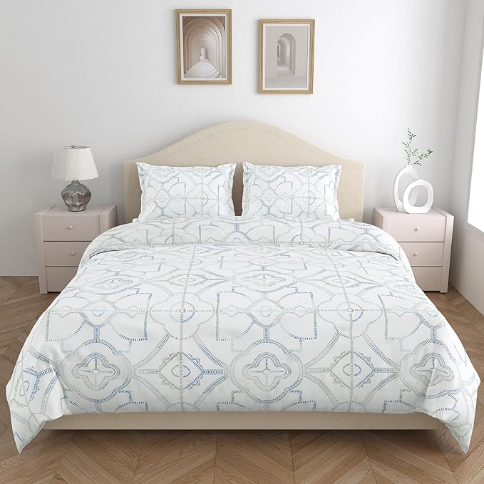 Haus & kinder Cotton Bed Sheet for King Size Bed (108 X 108 Inches) with 2 Pillow Covers | 186 TC Bedsheet Abstract Serenade