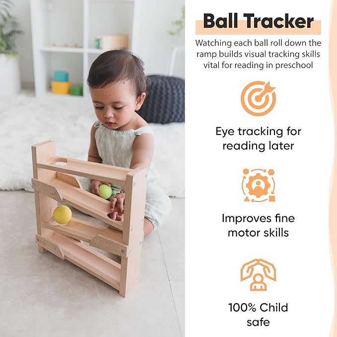 Curious Cub Montessori Ball Tracker | Baby Wooden Toys for Early Development | Fine Motor Skills & Sensory Toys for Kids