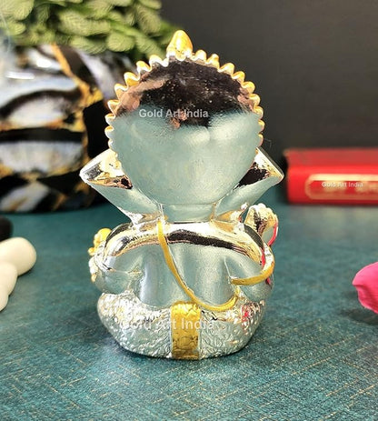 Gold Art India Silver Plated Ganesha Idol for car Dashboard Office & Home