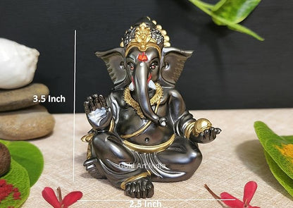 Gold Art India Gaddi Ganesha Idol Magnet Color with Golden Jewelry Perfect for Car Dashboards
