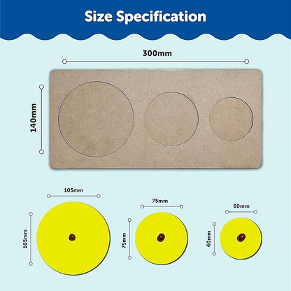 Mini Leaves Montesoori Three Round Shapes Learning Wooden Knob Puzzle for Kids | 1 Year Old- Preschool Shape Puzzle