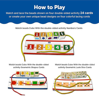 Mini Leaves Wooden Lacing Activity for Kids | Wooden Block Toys Includes 10 Wooden Blocks | 4 Colourful Laces and 24 Activity Cards