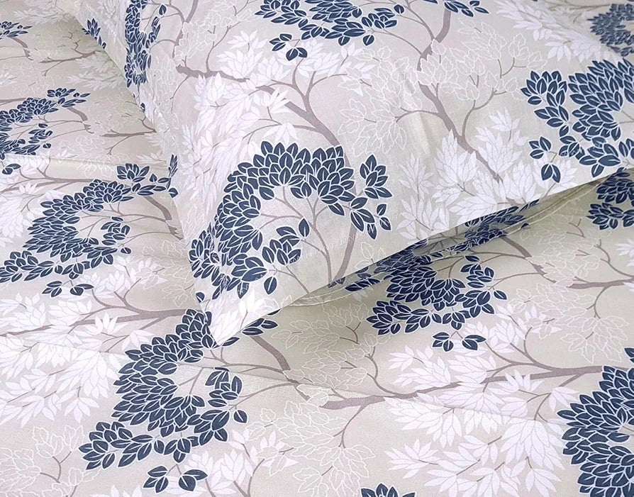 Divine Casa Bedsheet for Single Size Bed 144 TC Cotton Bedsheet for Single Size Bed with 1 Pillow Cover  Floral Colour Grey Blue