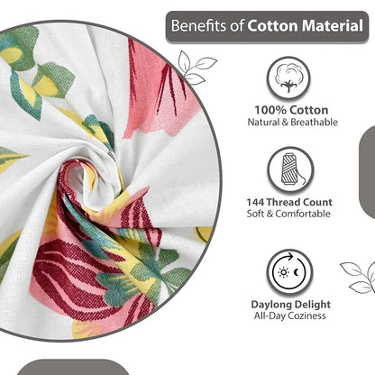 Divine Casa 144 TC 100% Cotton Bedsheet for Double Bed with Pillow Covers Colour Magenta Green