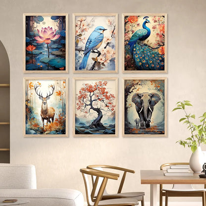 Kotart Premium Digital Traditional Art Paintings with Frame Wall Decor For Living Room Pack of 6