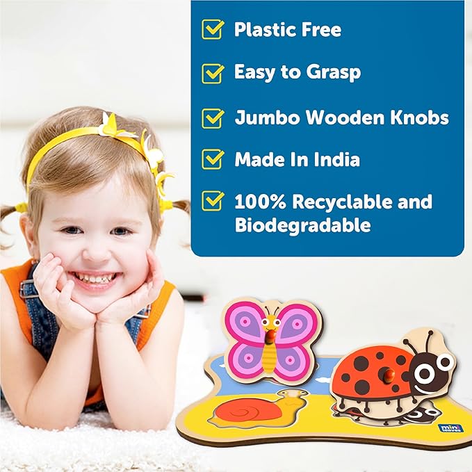 Mini Leaves Insects Friends Jumbo Knob Wooden Puzzle | Knob Puzzles for Kids for Age 1 and Above | Educational Puzzle
