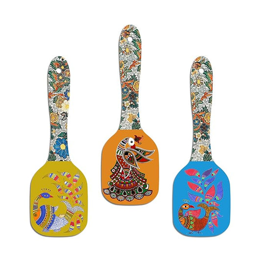 Artvibes Decorative Kalamkari Floral Art Wooden Wall Hanging Decoration Item for Home | Set of 3