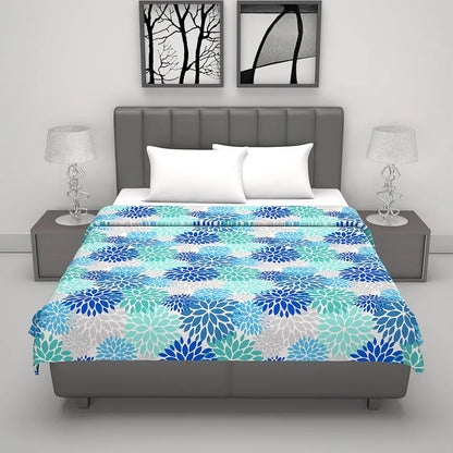Divine Casa Floret 100% Cotton Double Dohar 120 GSM Soft & Lightweight Throw Blanket Colour Blue Aqua