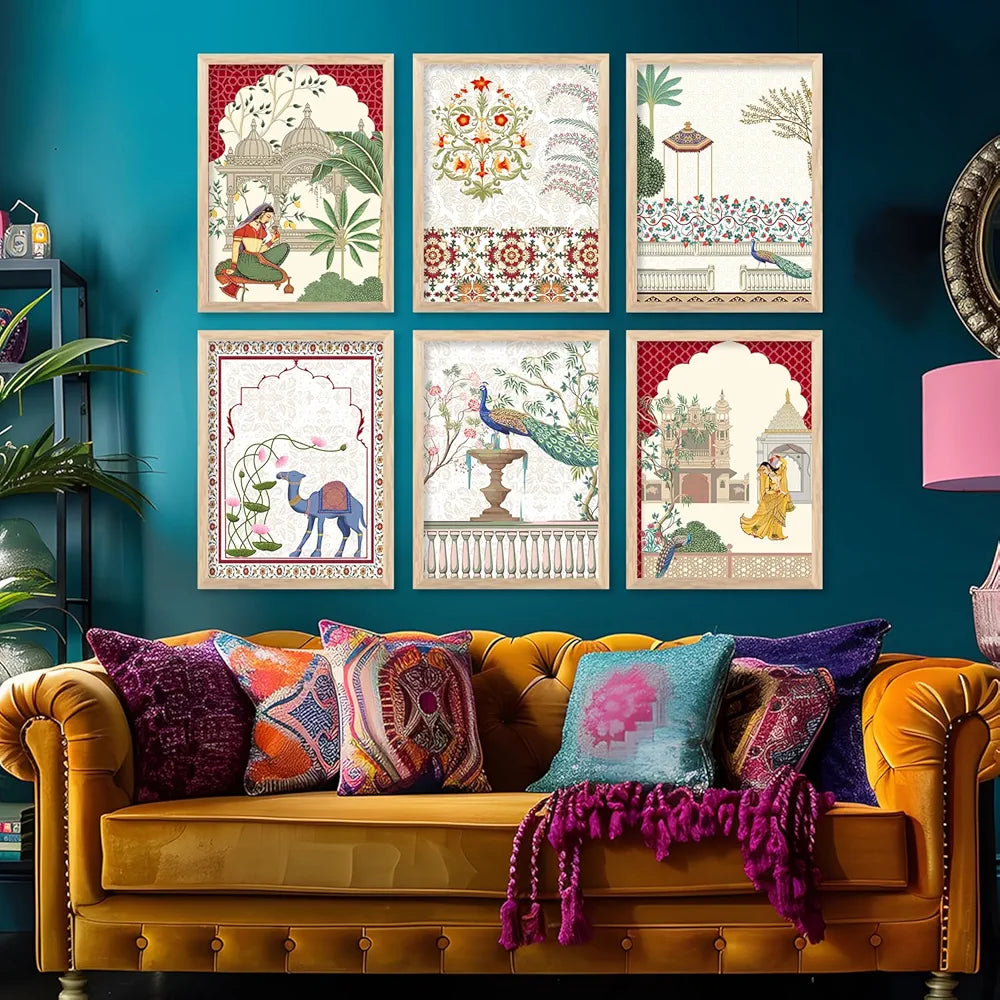 Kotart Pichwai Art Painting Framed Wall Painting Traditional Indian Wall Art Madhubani Paintings set of 6 B