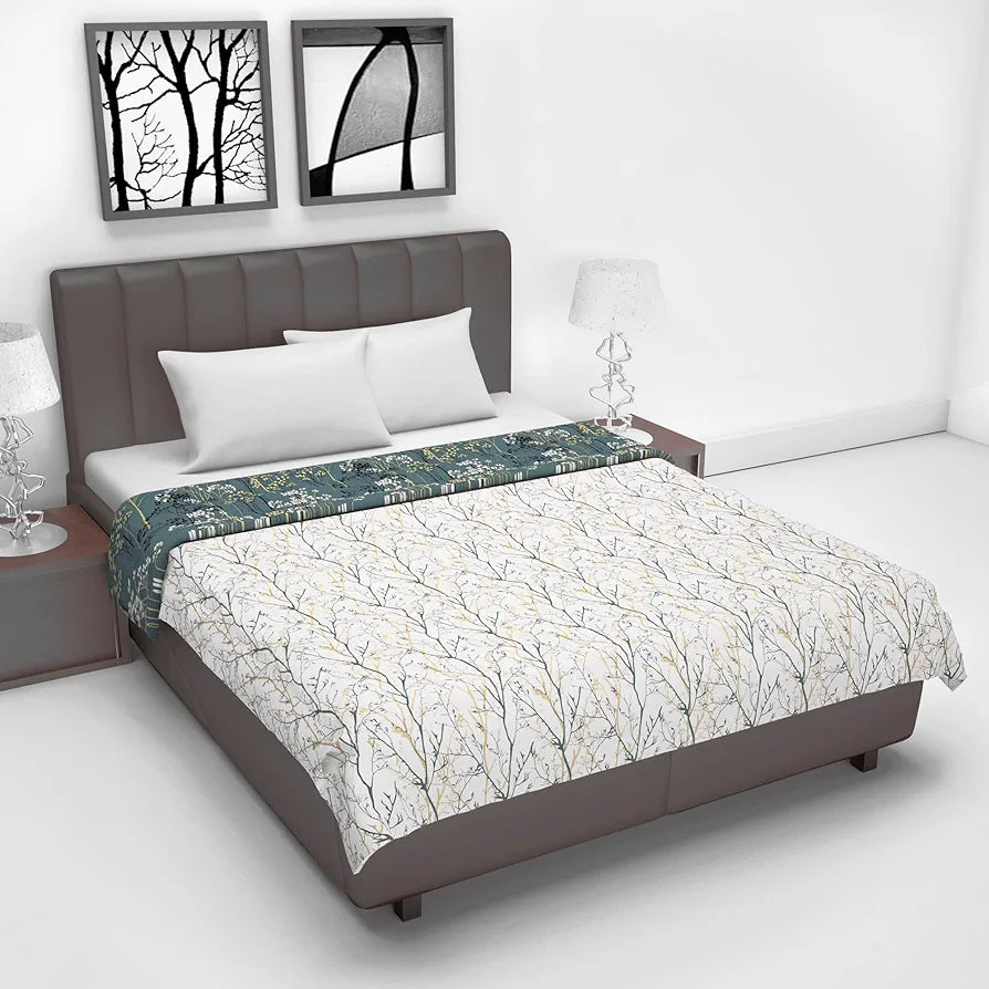 Divine Casa 120 GSM Floral Microfibre Reversible Lightweight Printed Double Bed AC Dohar Blanket Colour Beetal Grey TC - 120