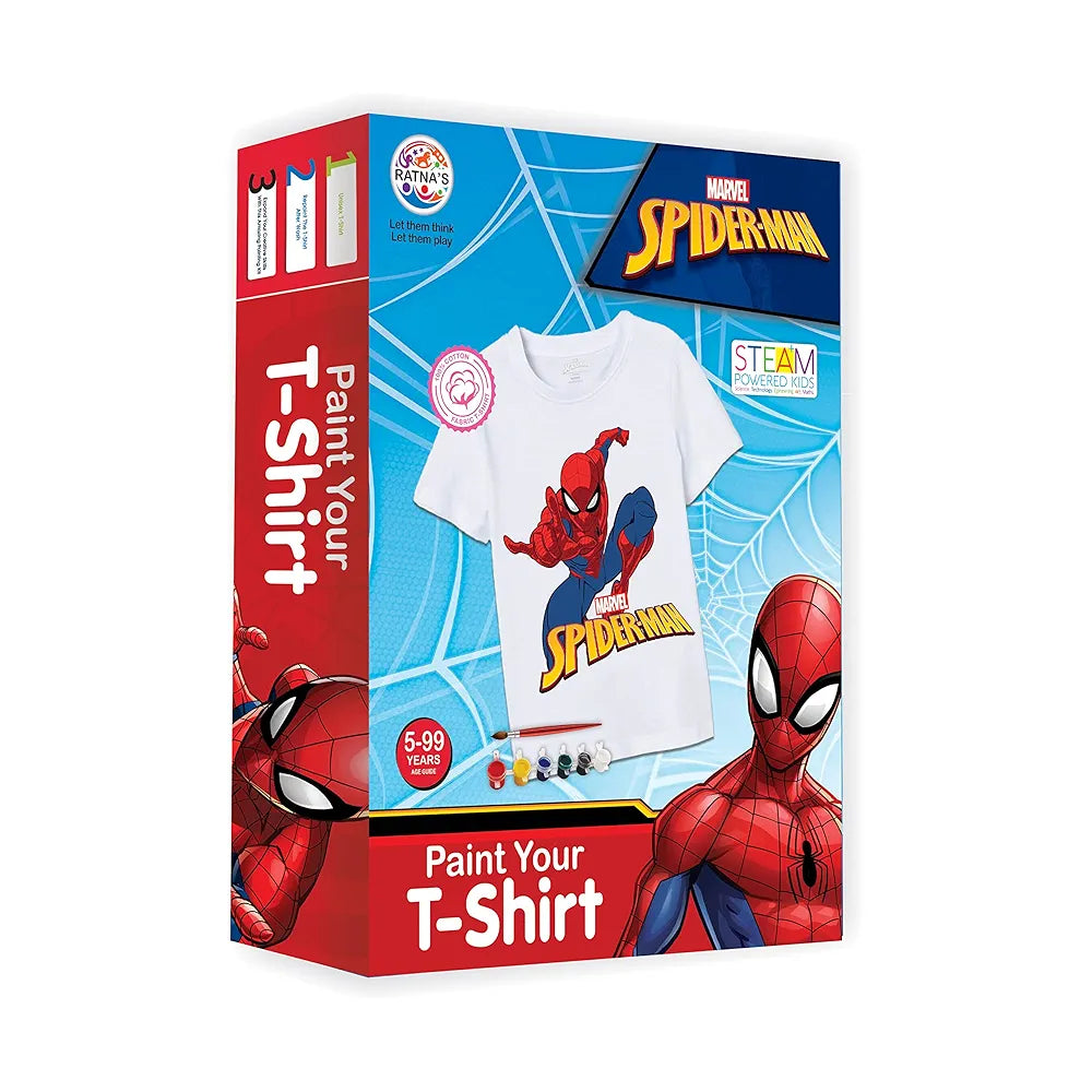 RATNA'S Paint Your T-Shirt Marvel Spiderman Theme DIY Kit with Free Size T-Shirt for 5-12 Years Kids 