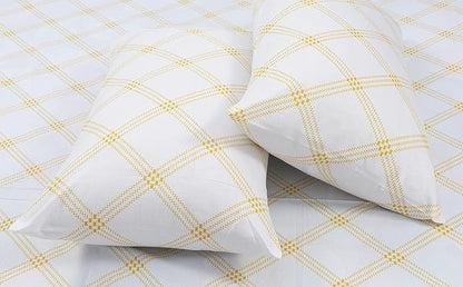 Huesland by Ahmedabad Cotton 186 TC Bedsheet for King Size Bed with 2 Pillow Covers | White (Yellow Pattern)