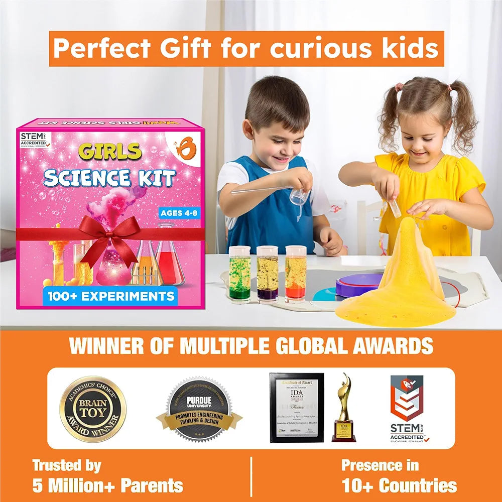 Butterfly EduFields 100+ Science Kit | Gift for Girls Age 6-7 | Birthday Gift for 5 6 7 8 Year Old Girl | Girls Science Experiment Kit | Toys for 6 Year Old | Fun STEM Learning and Educational Toys