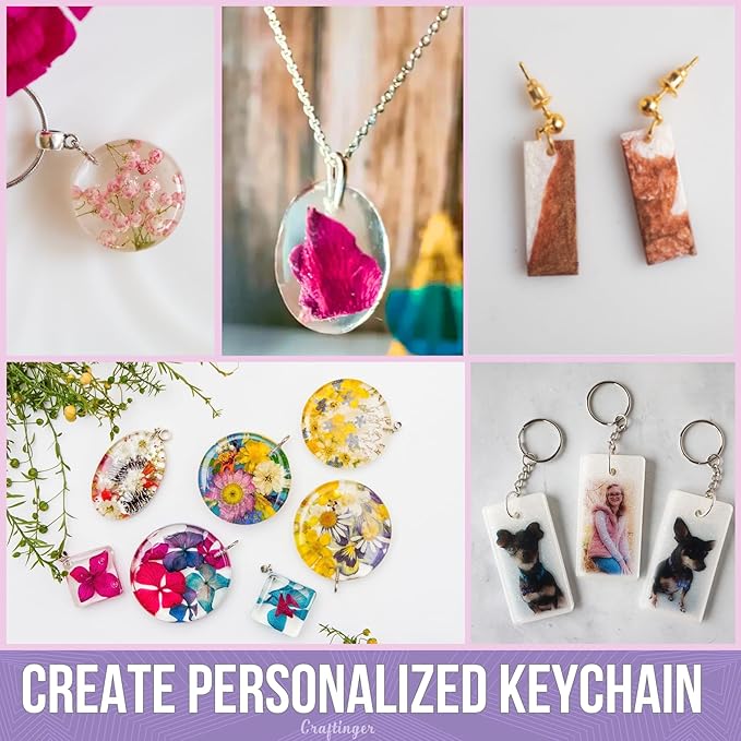 Craftinger Diy Resin Keychain Making Kit With 200gm Epoxy Resin & Mould, Tassels Glitter Pigments and More | Multicolor