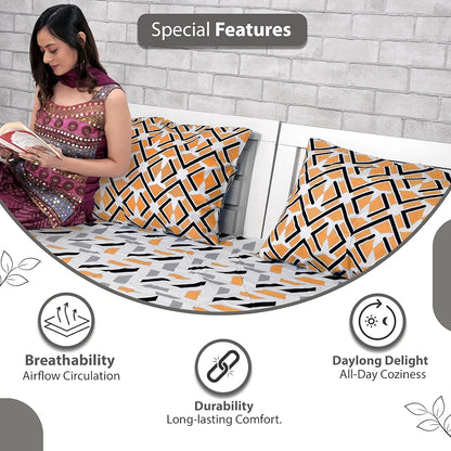 Divine Casa Double Size Bedsheet for Double Bed 144 TC Pure Cotton Queen Size with 2 Pillow Covers Colour Peach & Black