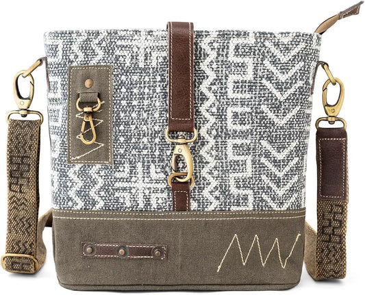 Goatter Cotton Dari And Leather Material Messenger Sling Bag For Women - Green