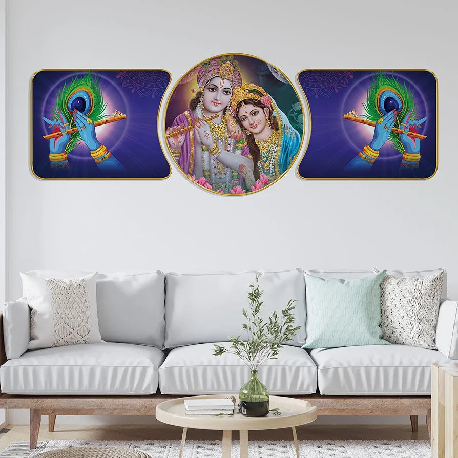 Livin'luxe Paintings Radha Krishna Religious Modern Art Premium Sparkle Lamination Finished Surface Golden Slim Frame RP-41