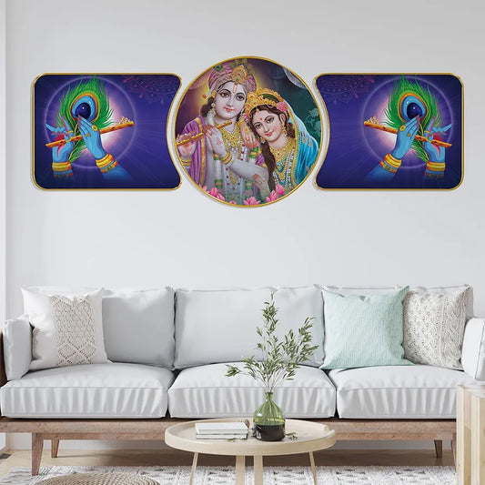 Livin'luxe Paintings Radha Krishna Religious Modern Art Premium Sparkle Lamination Finished Surface Golden Slim Frame RP-41