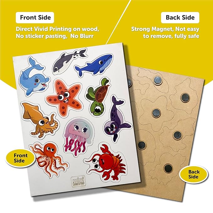 Mini Leaves Ocean Animals Wooden Fridge Magnets | Colorful Shape Learning Toy Set | Preschool Toys for Kids