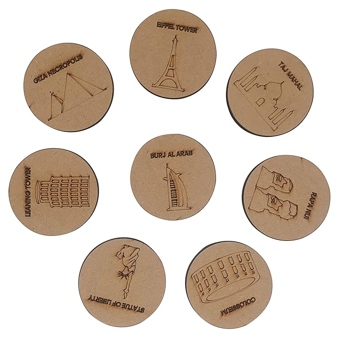 Mini Leaves Wooden Memory Card Game for 3+ 8 Wonders of the World With Wooden Box Multipurpose Game Pattern