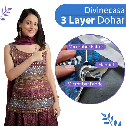 Divine Casa 120 GSM Microfiber Single Dohar Soft & Lightweight Throw Blanket Leaf Pattern Colour Aquarius Purple