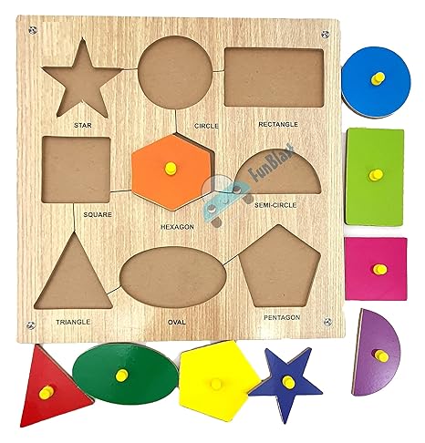 FunBlast Wooden Puzzle Shapes Jigsaw Puzzle Board with Knobs for Kids Girls Boys (Multicolor