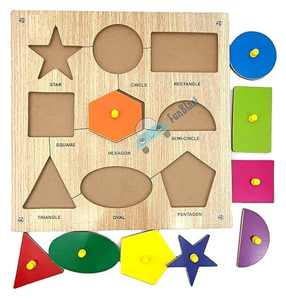 FunBlast Wooden Puzzle Shapes Jigsaw Puzzle Board with Knobs for Kids Girls Boys (Multicolor