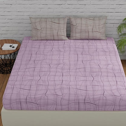 Huesland by Ahmedabad Cotton 144 TC Cotton Bedsheet for Double Bed King Size with 2 Pillow Covers | Orchid Bouquet & Harbor Grey