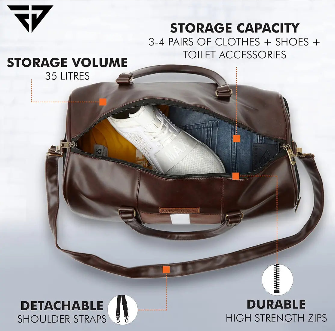Fur Jaden Weekender Travel Duffle Bag with Separate Shoe/Laundry Compartment for Men & Women Made of Vegan Leather