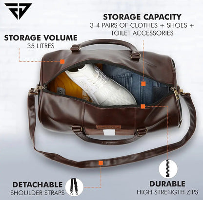 Fur Jaden Weekender Travel Duffle Bag with Separate Shoe/Laundry Compartment for Men & Women Made of Vegan Leather
