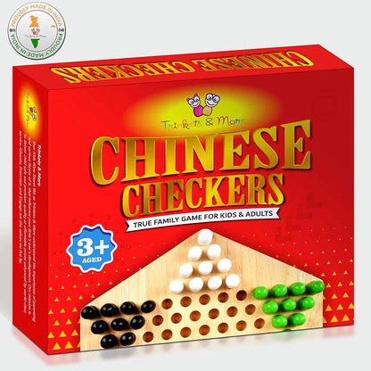 Trinkets & More - Wooden Chinese Checkers Hexagon with Wooden Marbles Board Games Superb Family Game Perfect Adults and Kids Gift Fun Toys 3+ Years 