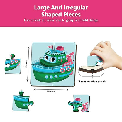 Mini Leaves 4 Piece Wooden Puzzle for Kids | Set of 6 Transport Jigsaw Puzzle | Educational Puzzle