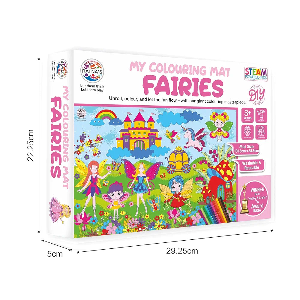 Ratna's My Coloring Mat Fairies Printed of Size 40 x 27 Inches, Washable & Reusable Colouring Kit for Kids 3+ Years 