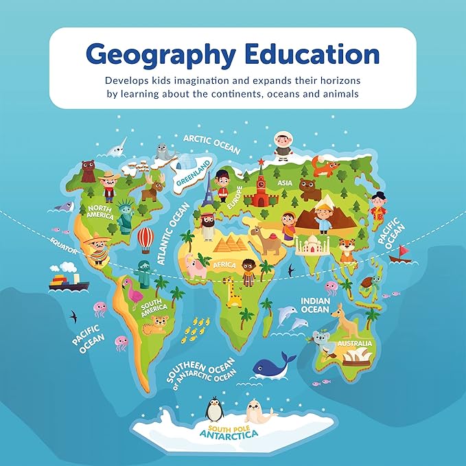 Mini Leaves 72 Piece Wooden Round Puzzle for Kids | World Map Jigsaw Puzzle | Fun & Challenging Wooden Floor Puzzle Game