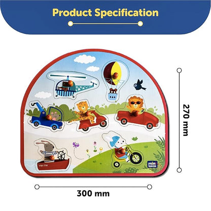 Mini Leaves Vehicles on the Go Wooden Pegged Puzzle for 2+ Years Kids | Montessori Wooden Toys | Shape Sorter