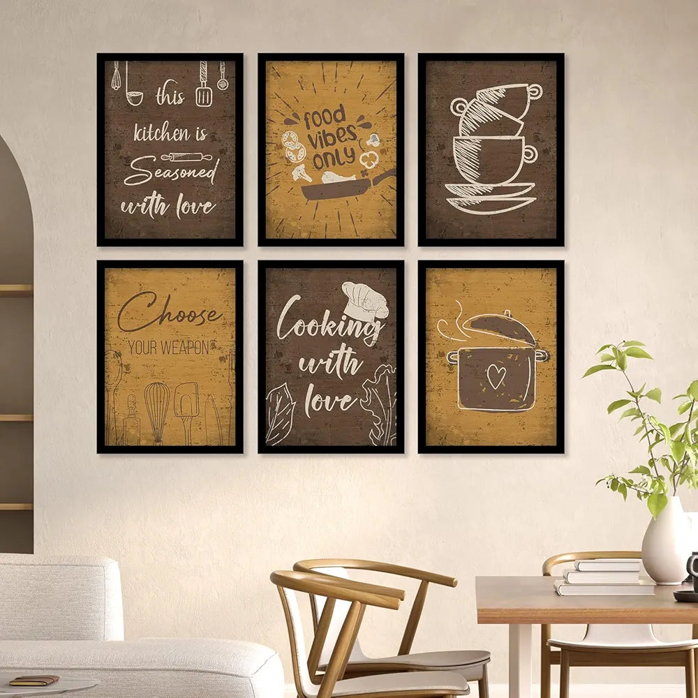 Kotart Food Vibese Only Restaurant Quotes Posters with Frame for Kitchen Wall Decoration