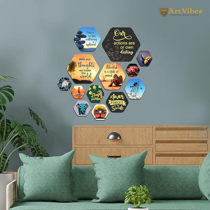 Artvibes Designer Wooden Wall Hanging Decoration for Home | Quotes Decor Item Pack of 13 Pieces