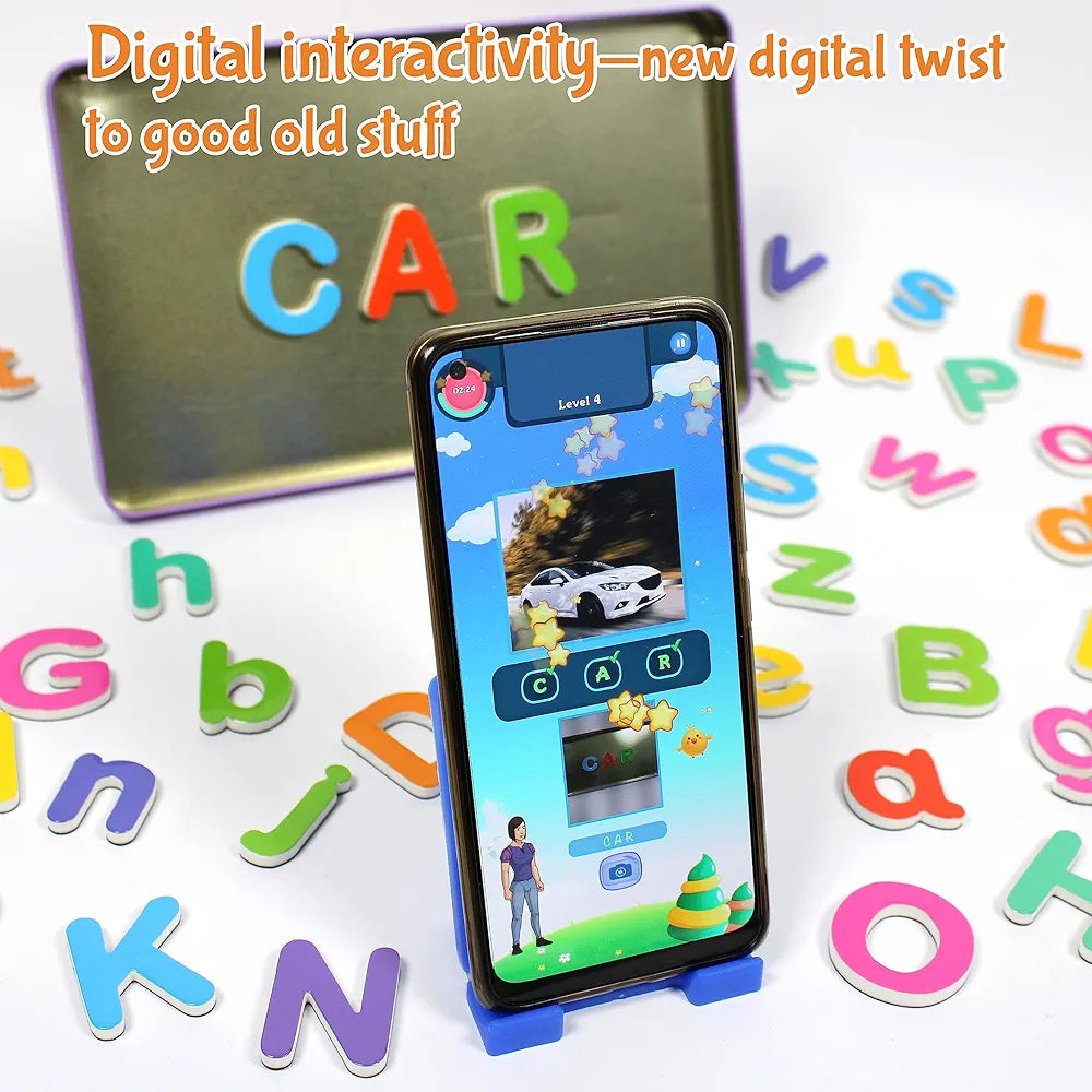 Butterfly EduFields 90+ Pcs Magnetic Alphabets for kids ages 3 4 5 years | Metal Box for Gifting | Magnetic Letters Numbers Tangram Shapes Puzzles | Best educational birthday Gift Pack for Boys &Girls