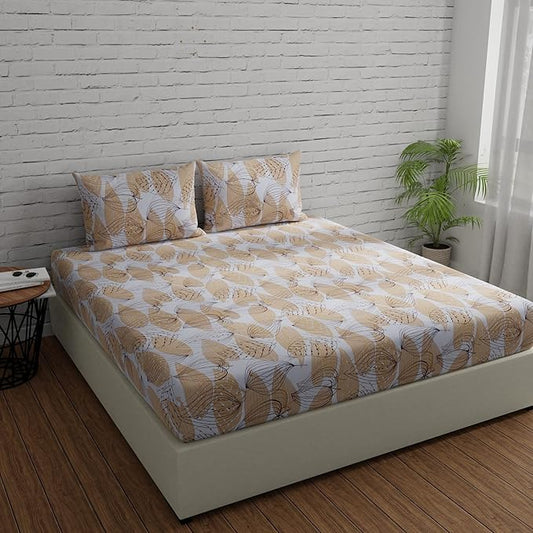 Huesland by Ahmedabad Cotton 144 TC Cotton Bedsheets for King Size Bed with 2 Pillow Covers | Brown & White