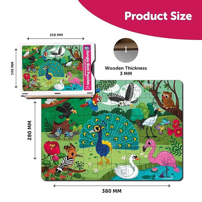 Mini Leaves 60 Piece Wooden Jigsaw Puzzle for Kids 4 to 6 Years | Jungle Birds Jigsaw Puzzle | Safe & Durable Educational Toys