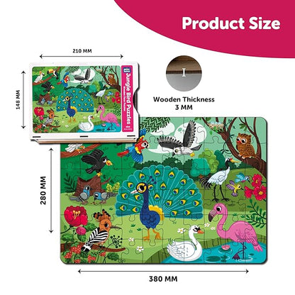 Mini Leaves 60 Piece Wooden Jigsaw Puzzle for Kids 4 to 6 Years | Jungle Birds Jigsaw Puzzle | Safe & Durable Educational Toys