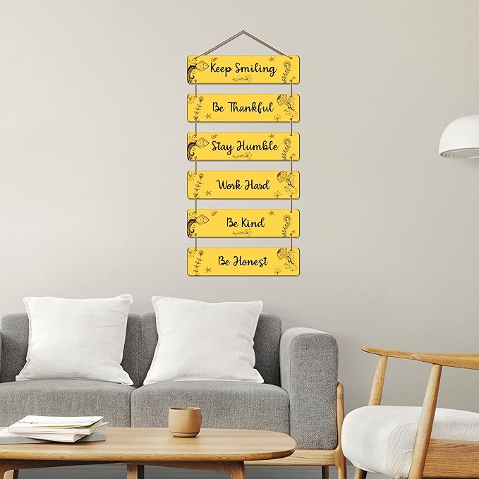 Artvibes Quotes Decorative Wall Hanging Ornaments Mdf Wooden Art Decoration Item for Home Decor | Set of 6