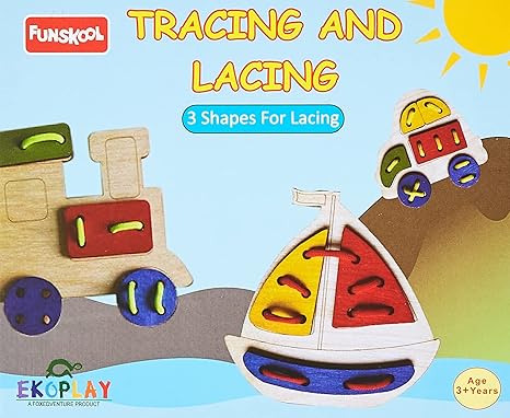 Funskool Ekoplay Lacing Pattern Wooden 3 Shapes for Lacing Pieces Puzzle