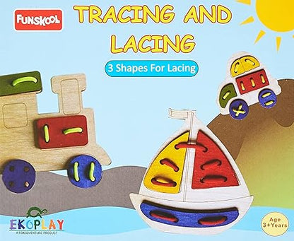Funskool Ekoplay Lacing Pattern Wooden 3 Shapes for Lacing Pieces Puzzle