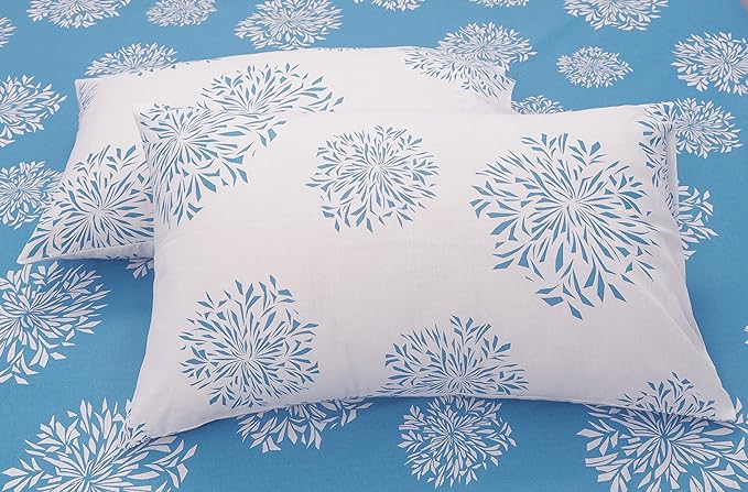 Huesland by Ahmedabad Cotton 144 TC Cotton Bedsheets for King Size Bed with 2 Pillow Covers | Blue & White