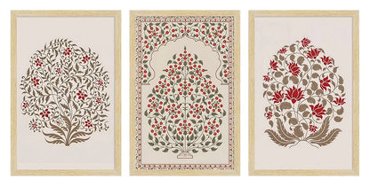 ArtX Paper Madhubani - 04 Floral Paintings with Frame Set of 3