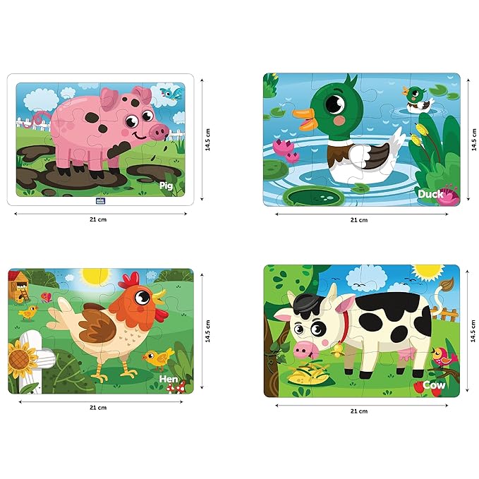 Mini Leaves 48 Piece Jigsaw Puzzle for Kids | Farm Animals | 4 in 1 Wooden Puzzles for Kids | Educational Toys for Kids