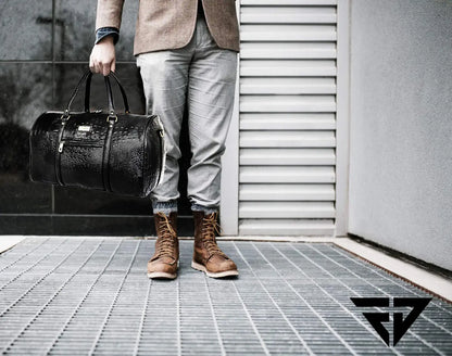 Fur Jaden Black Textured Leatherette Stylish & Spacious Weekender Duffle Bag for Travel for Men and Women