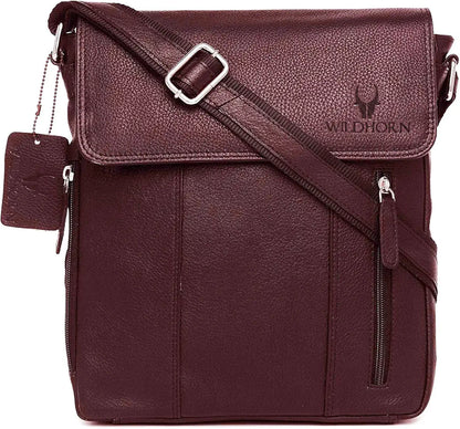 WildHorn Leather 11 inch Sling Messenger Bag for Men I Multipurpose Crossbody Bag I Travel Bag with Adjustable Strap 
