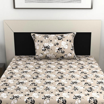 Divine Casa Bedsheet for Single Size Bed 144 TC Cotton Bedsheet for Single Size Bed with 1 Pillow Cover  Floral Colour Beige Sunflower
